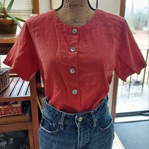 2 FOR $8!! Vintage Orvis Coral Pink Button Down Top Size Sm 100% LINEN!
